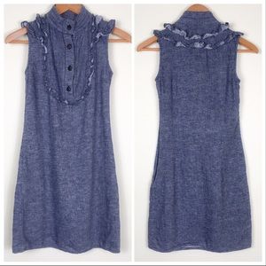 Anthro Sunner Chambray Flax Shift Dress Ruffles size 0